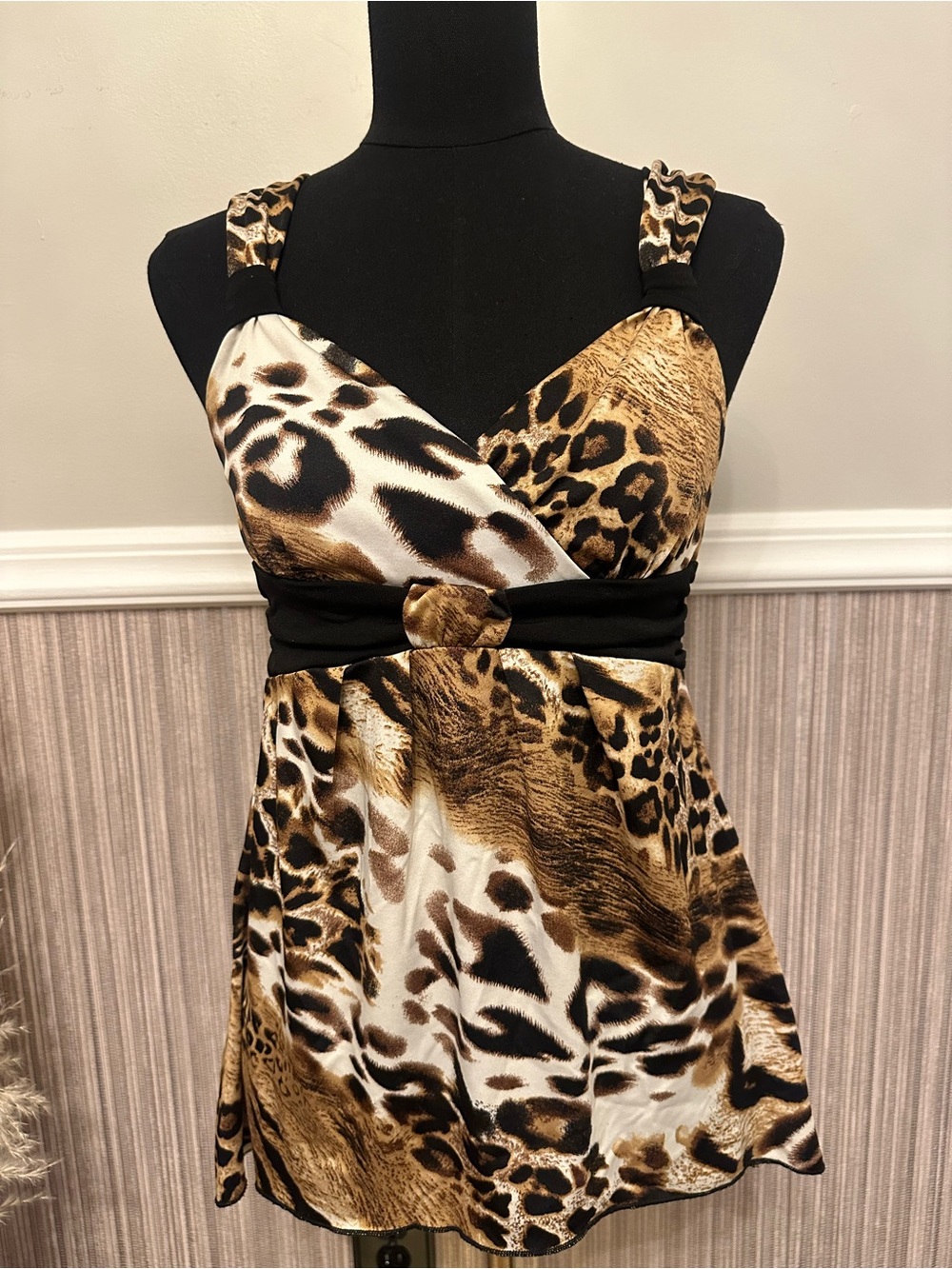 ATO Leopard Print Faux Wrap Empire Waist Sleeveless Top Size Small